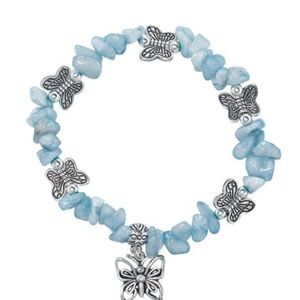 Avon Springtime Blue Beaded Bracelet with Silver Butterfly Charms